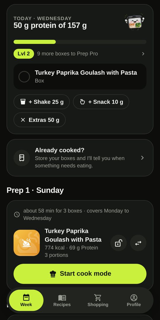 Today view with protein progress