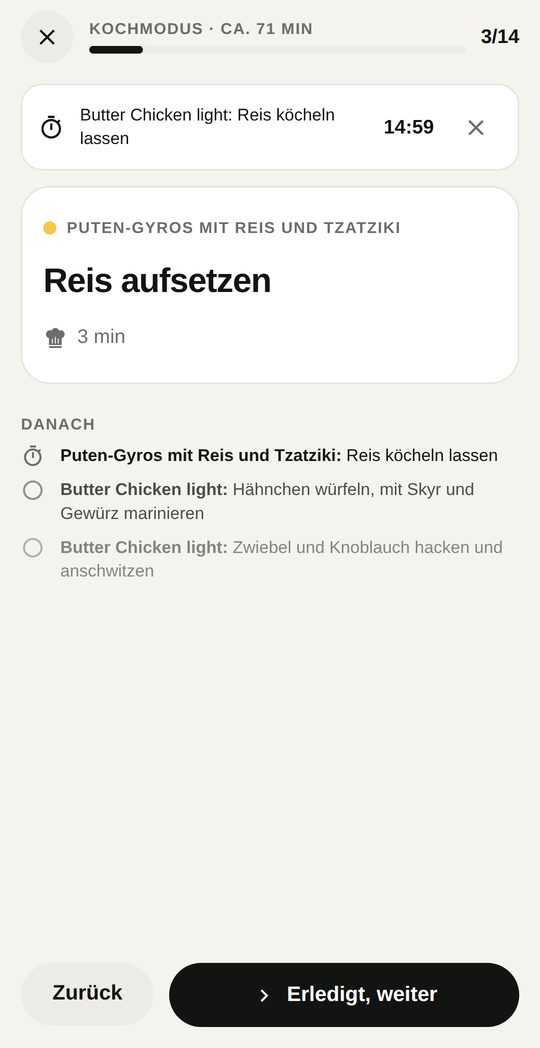 Kochmodus mit Timer