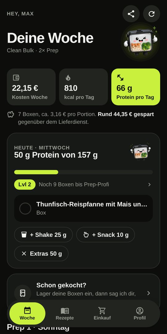 Wochenplan mit Kosten und Protein